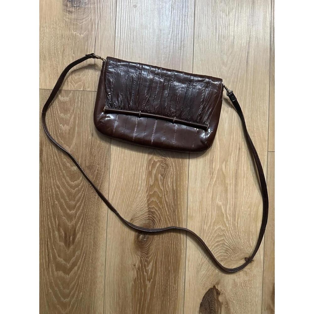 Vintage Ultimate EEL purse handbag women's brown with gold accents suede lined